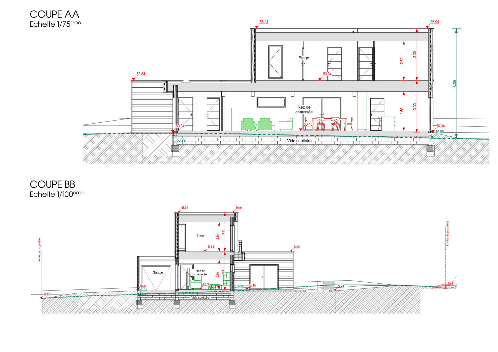 Plan de coupe AA et BB