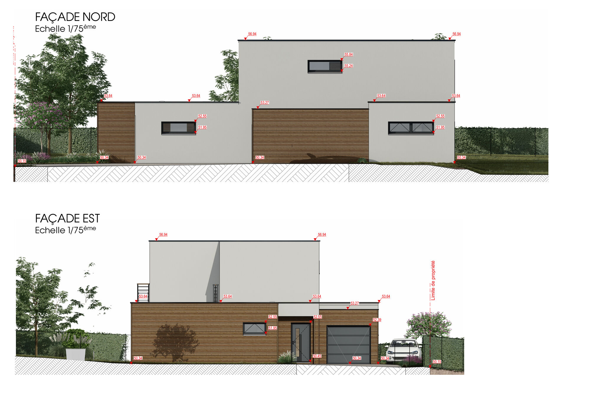 Plan des façades nord et est